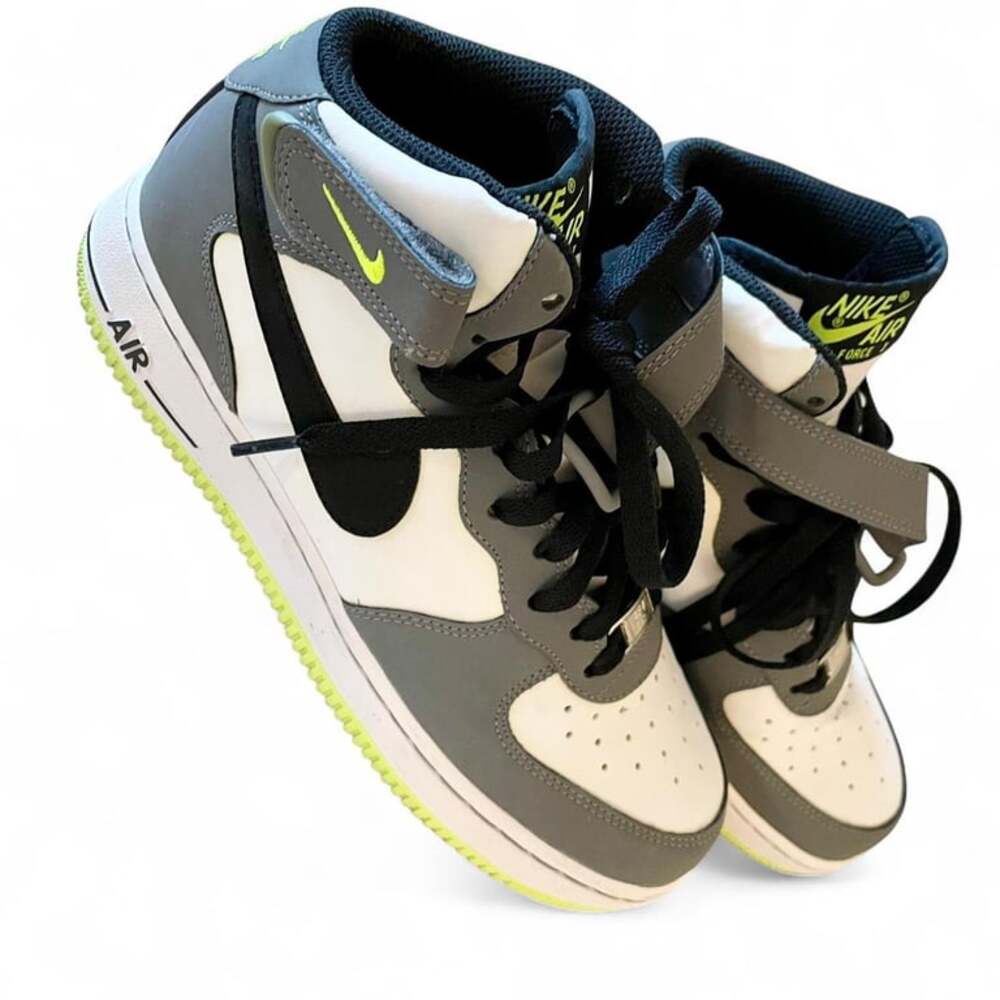 Nike Air Force 1 Mid Grey Neon Green Sneakers 6.5y